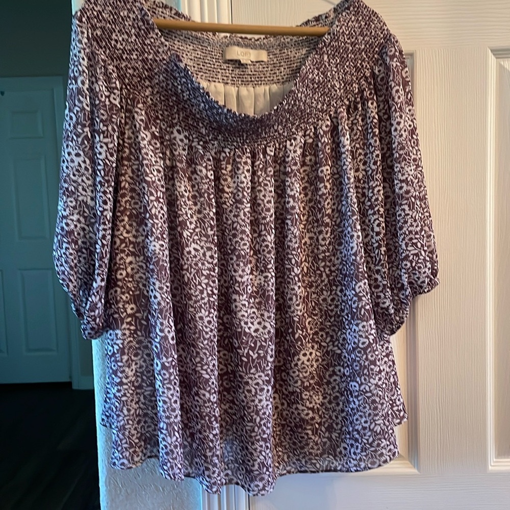 LOFT purple and white floral blouse M
